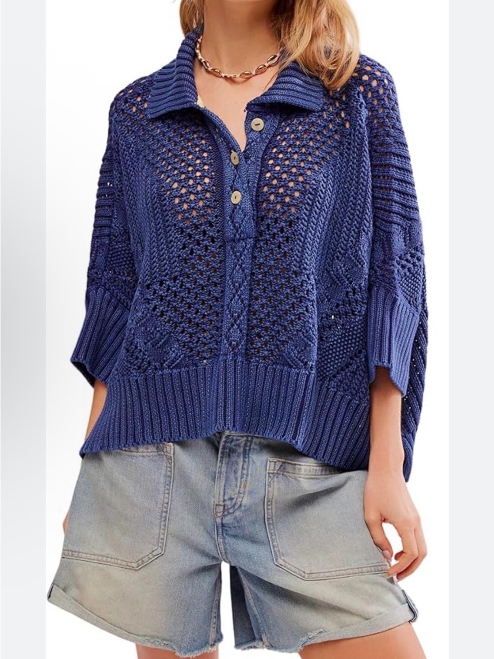 Free People To the Point Polo Crochet Sweater